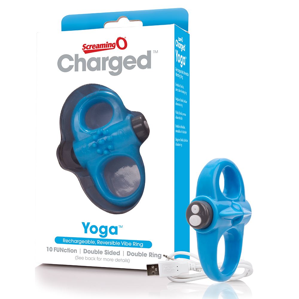 Adult Product 18+ - Screaming O Charged Yoga Vibrating Cock Ring - Blue - Screaming O - Screaming O - KS Store