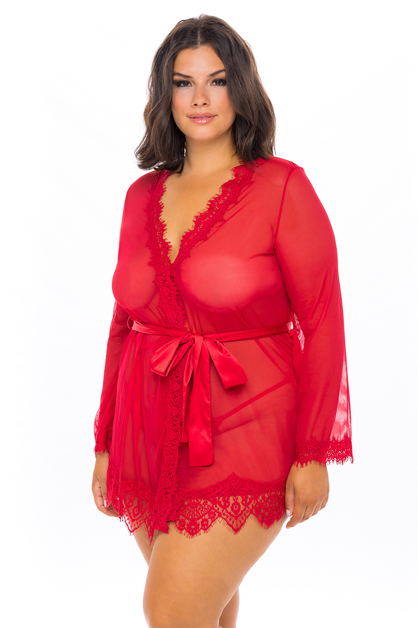 Adult Product 18+ - Oh La La Cheri - Provence Robe Plus - 3X/4X -Red - Oh La La Cheri - Oh La La Cheri - KS Store