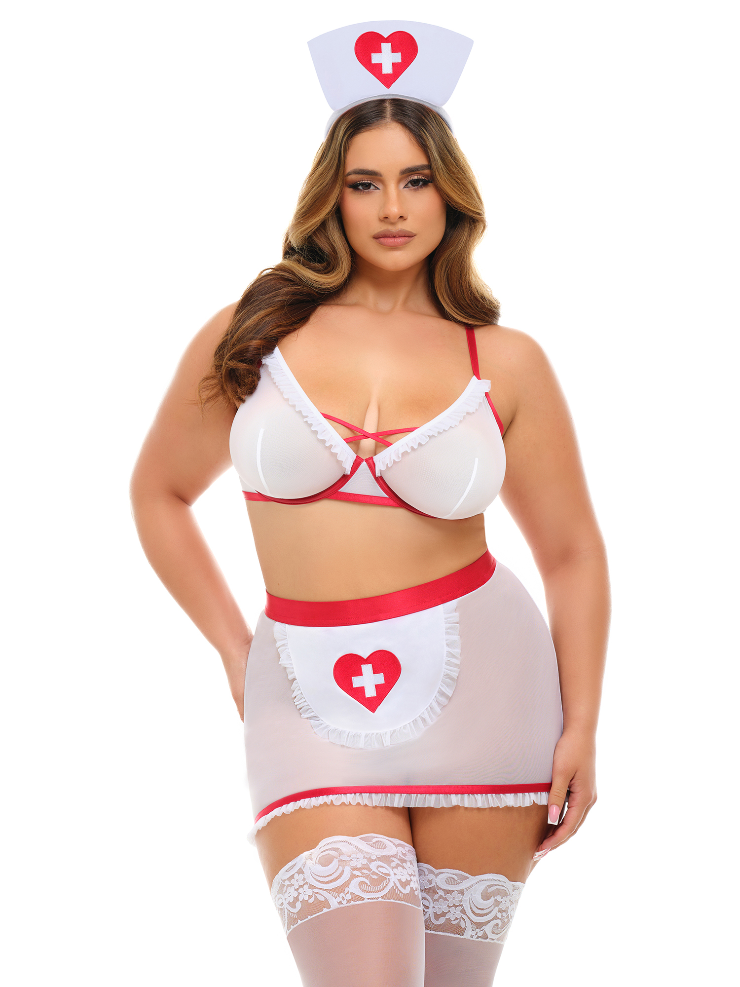 Adult Product 18+ - Oh La La Cheri - Naughty Nurse Set Plus - 1X/2X - Red/White - Oh La La Cheri - Oh La La Cheri - KS Store