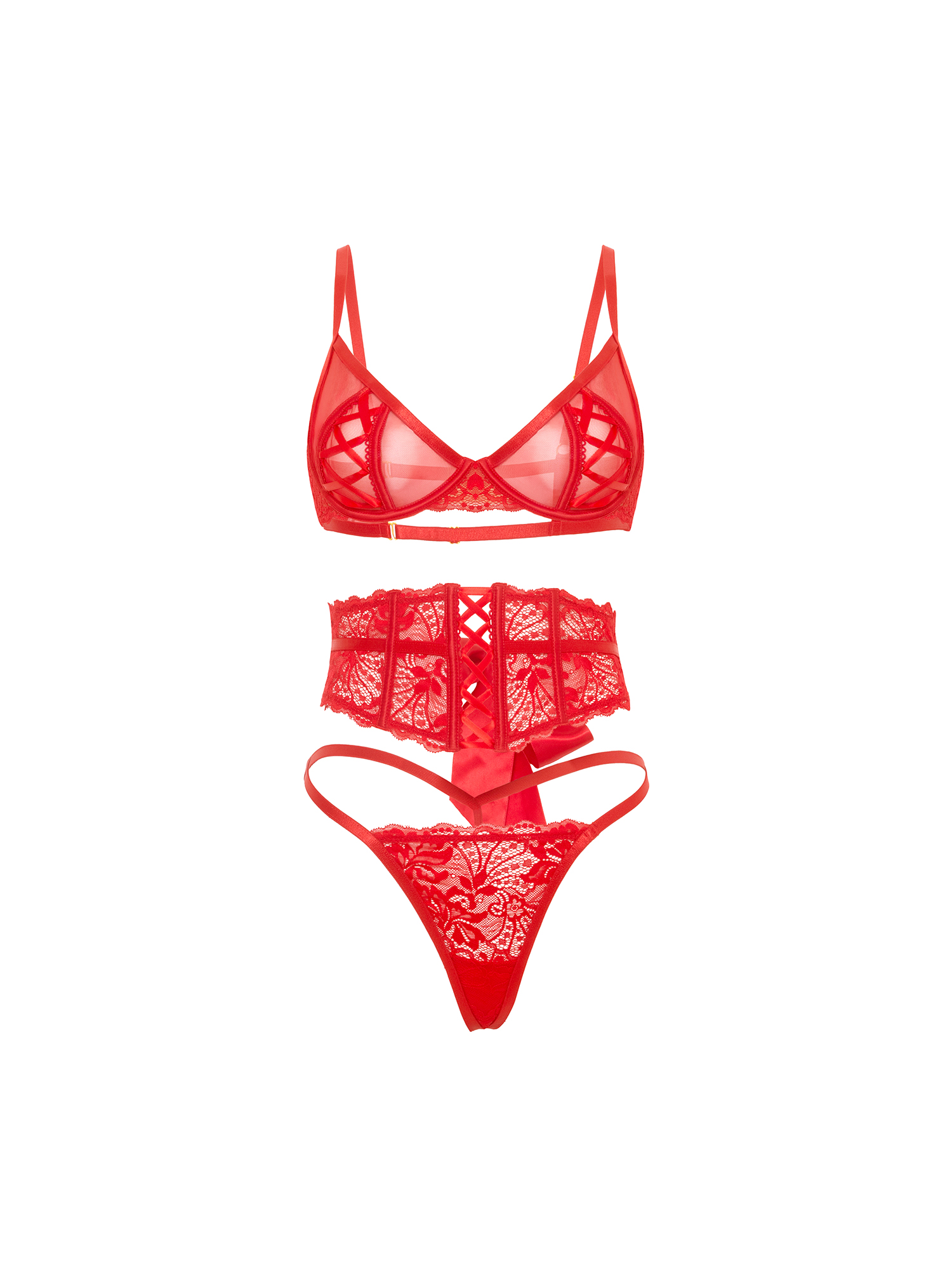 Adult Product 18+ - Oh La La Cheri - Brielle 3 Pc Set - S/M - Red - Oh La La Cheri - Oh La La Cheri - KS Store