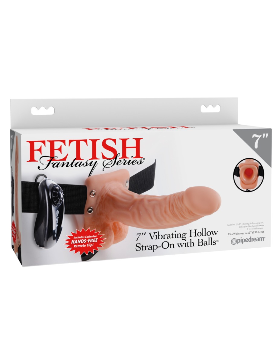 Adult Product 18+ - Pipedream - Fetish Fantasy Series - 7" Vibrating Hollow Strap-On with Balls - Light/Black - Pipedream - Fetish Fantasy Series - KS Store