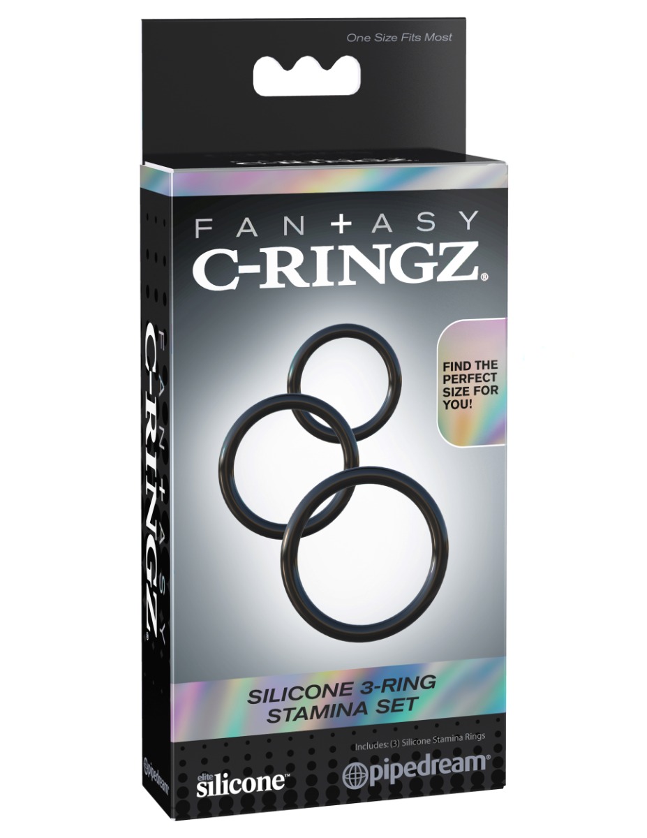 Adult Product 18+ - Pipedream - Fantasy C-Ringz - Silicone 3-Ring Stamina Set - Black - Pipedream - Fantasy C-Ringz - KS Store