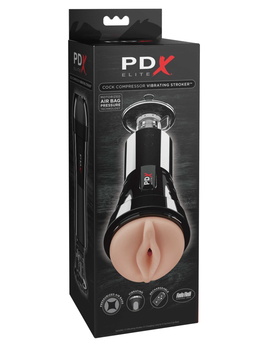 Adult Product 18+ - Pipedream - PDX Elite - Cock Compressor Vibrating Stroker - Light/Black - Pipedream - PDX Elite - KS Store