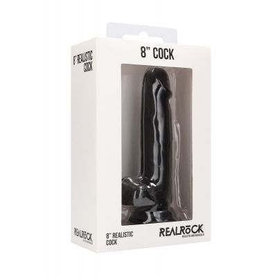 Real Rock Skin - Realistic Cock 8" With Scrotum (Black)