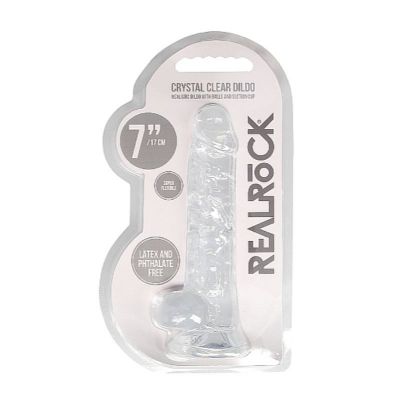 Real Rock Crystal Clear 7" Realistic Dildo With Balls (Transparent)